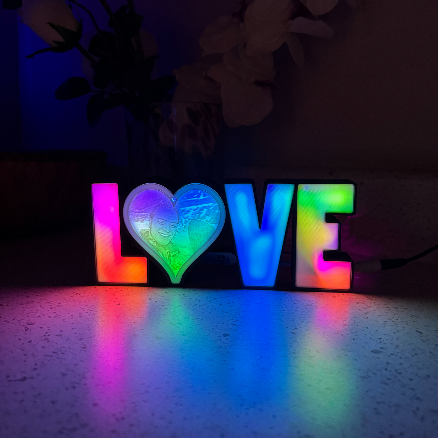 Customizable LED "LOVE" Sign with Personalized Lithophane Heart